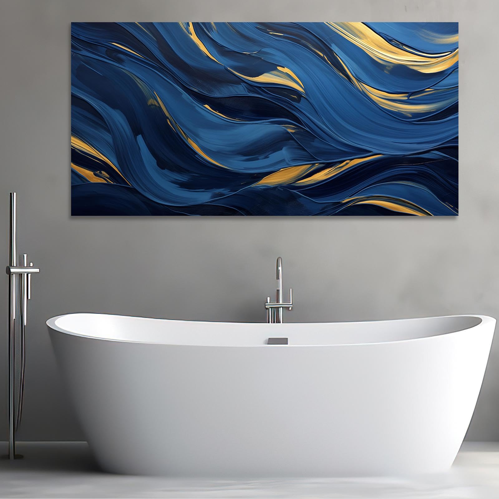 3 Quadri Su Tela Blu Navy Per Bagno Con Disegni Divertenti - Decorazione Murale 40x60 Cm Circa, Stampe Artistiche Per WC E Zona Doccia, Regalo Originale