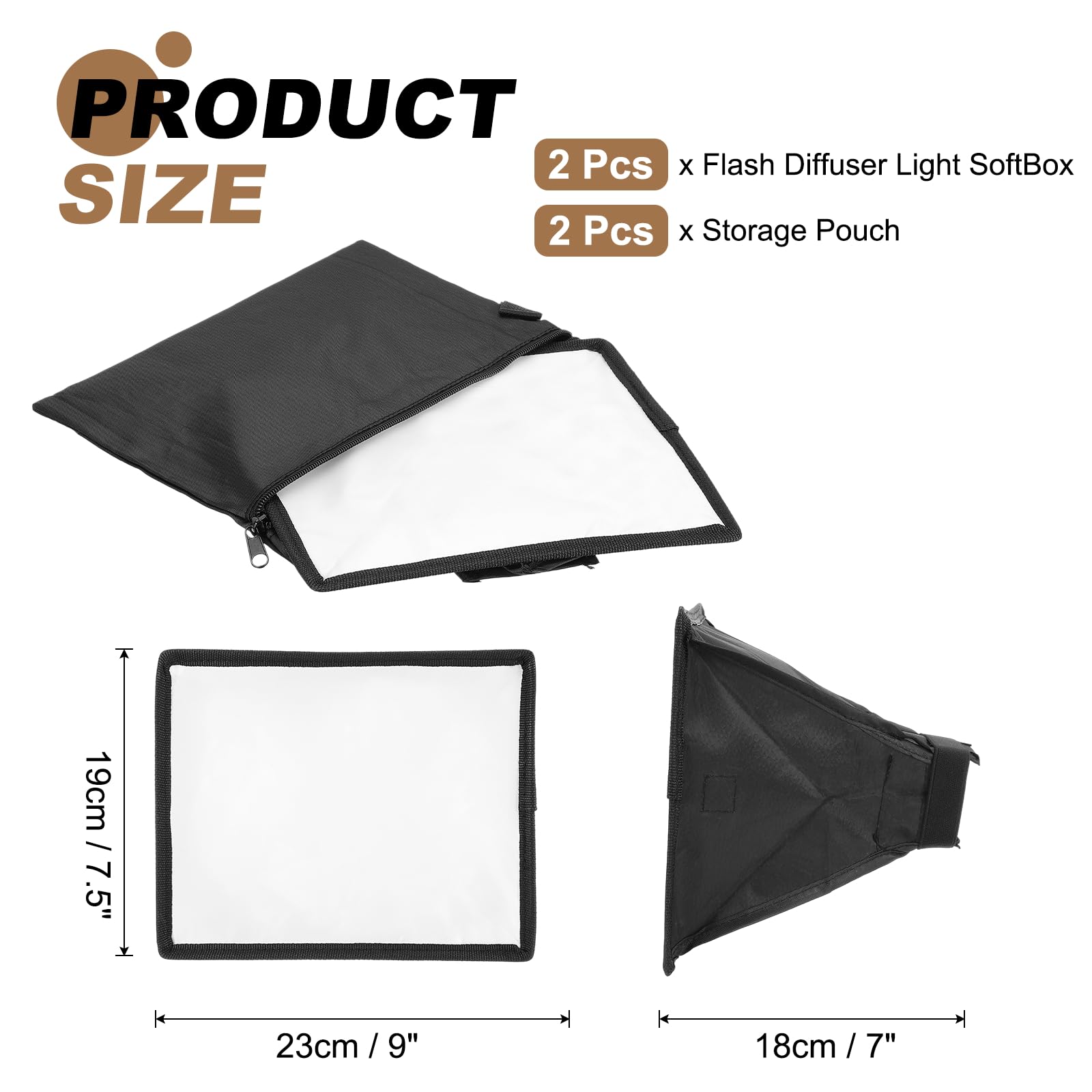 PATIKIL 7.5" x 9" Diffusore Di Luce Flash SoftBox, 2Pz Diffusore Universale Pieghevole Con Custodia Per SB-5000 SB-700 SB-300 SB-900 SB-910 SB-600 SB-4, Nero