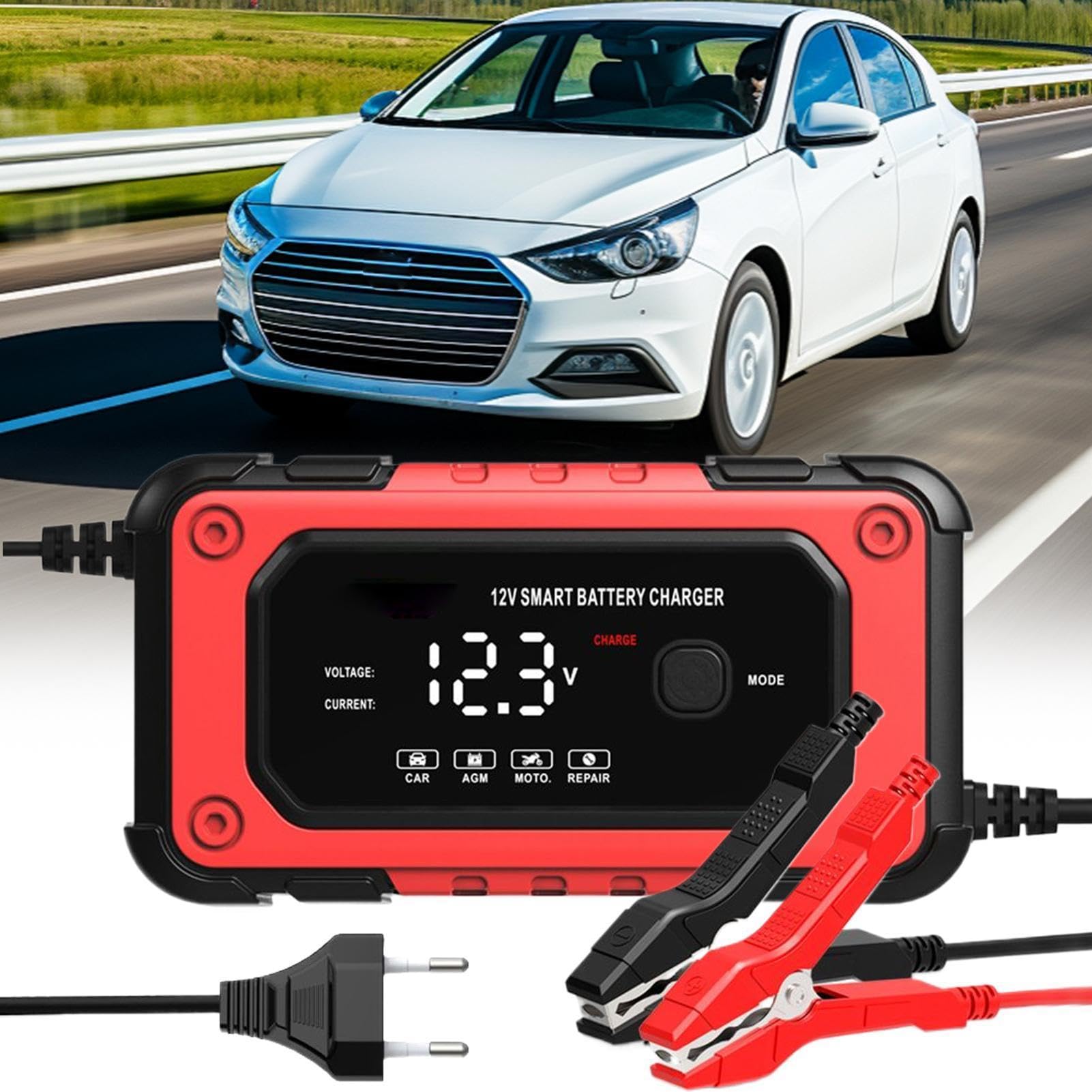 Prostownik Samochodowy Automatyczny Konserwator Z Wyświetlaczem LCD I | Ładowarka Podtrzymująca 12 V 6 A Do Samochodów, Ciężarówek, Motocykli, Łodzi, ATV, SUV-ów, Kamperów i