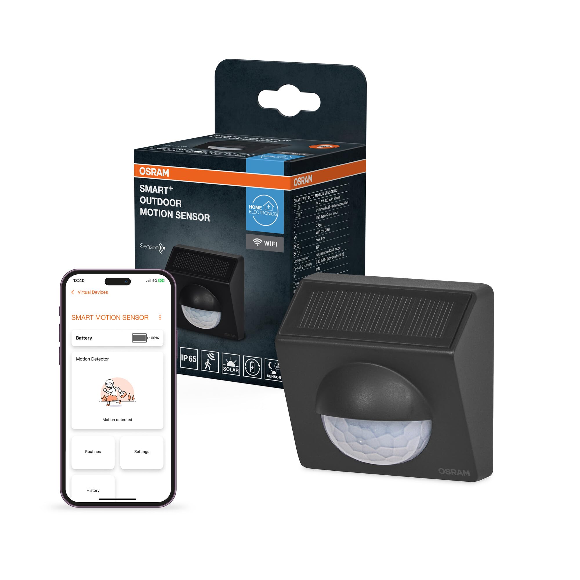 OSRAM SMART+ WIFI Outdoor Motion Sensor in Anthracite, IP65 protection, for outdoor smart home applications
