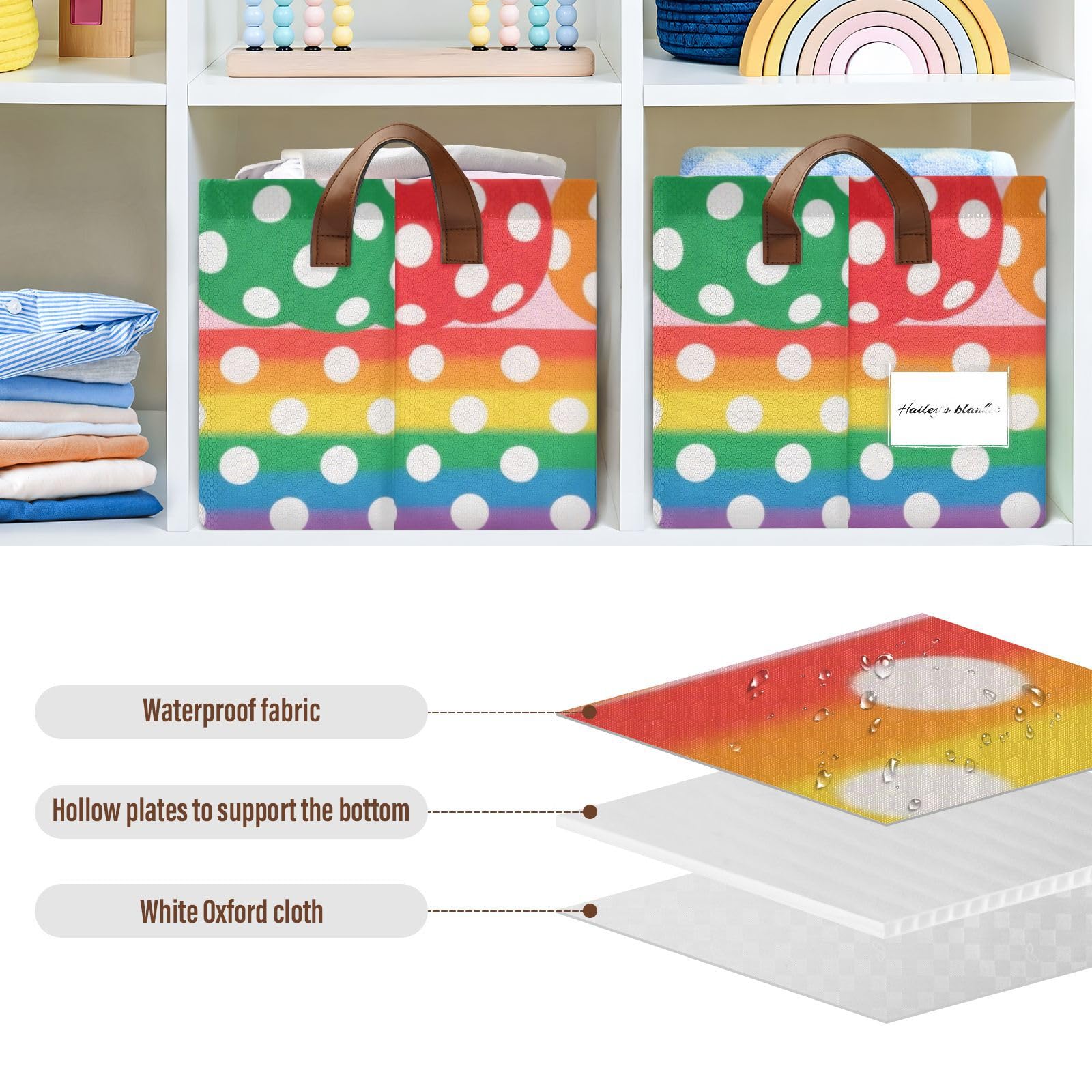 KLL Kolorowe kropki dynia tkanina składane kosze do przechowywania z uchwytami pudełka do przechowywania kostki organizer na półki szafy książki 2 szt. cajas de almacenamiento para closet