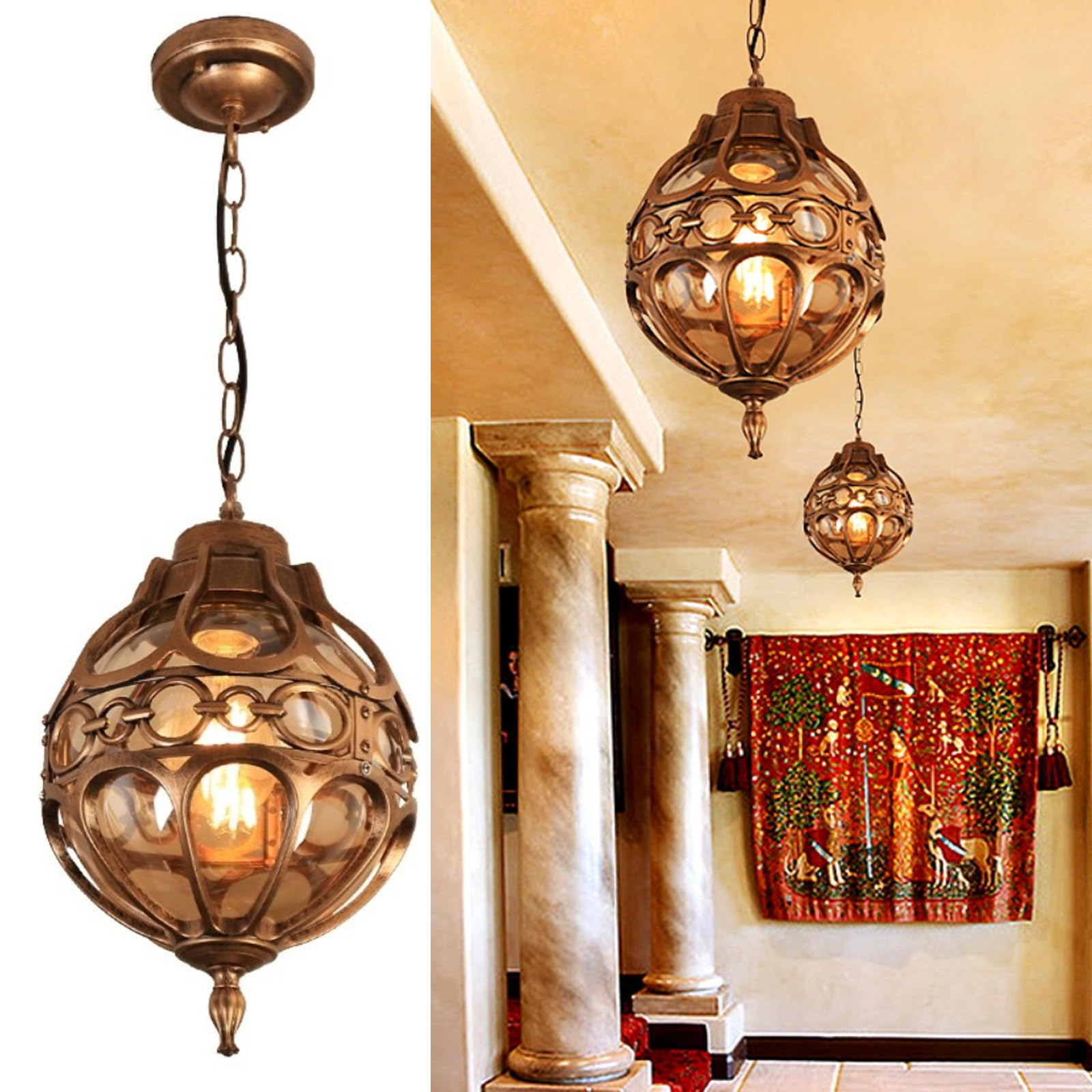 HYJAUSXB Pendant Lights Outdoor Waterproof Ceiling Industrial Aluminum Glass Hanging Chandelier Lighting,E27 Adjustable Height Lamp Dining Room Balcony Decorative