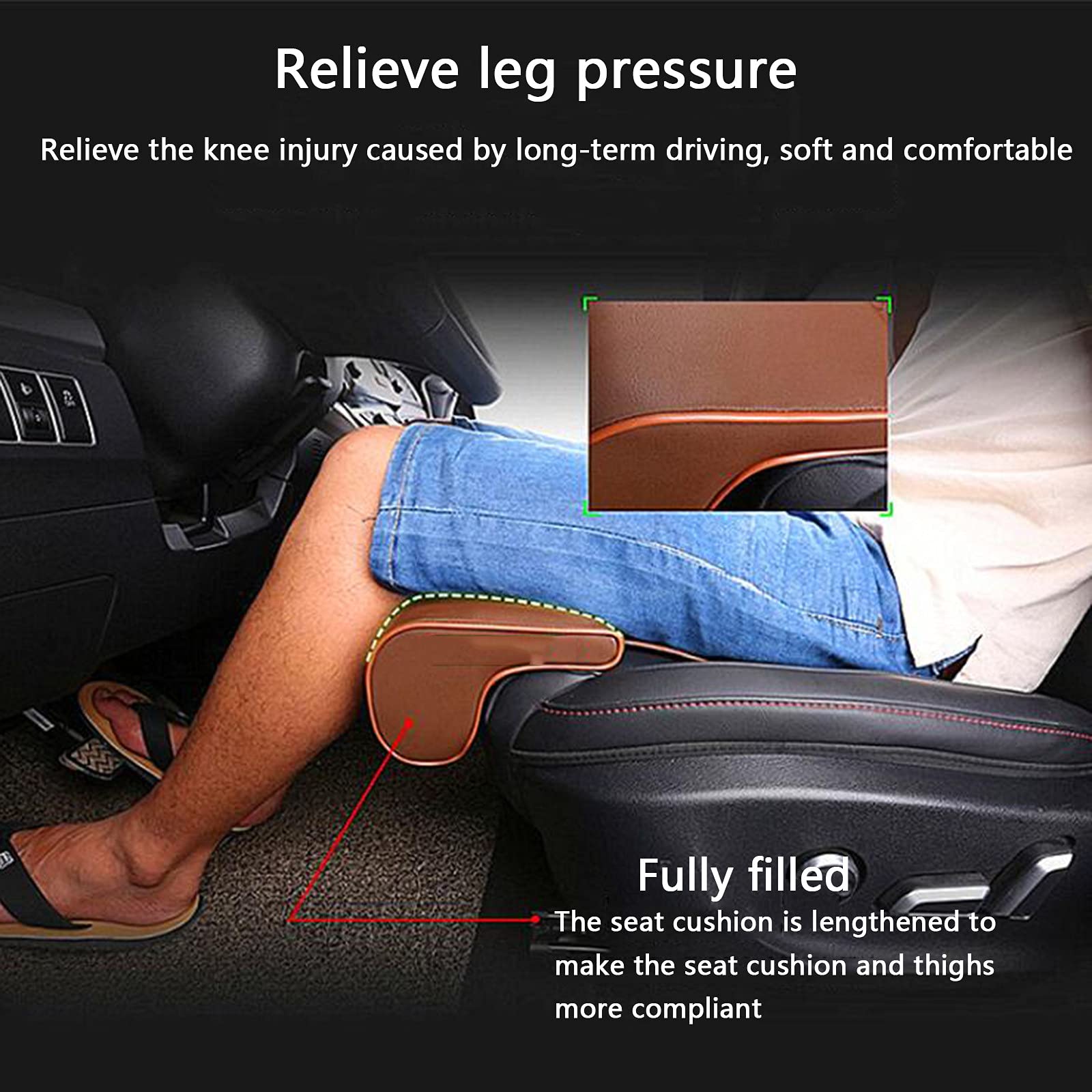 Cuscino per Supporto Gamba Cuscino per Sedile Guida Auto Prolunghe per Gambe per Sedia Ginocchiere in Pelle Cuscino per Estensione per Seggiolino Auto Guida a Lunga Distanza Auto Autobus Treno Uffic