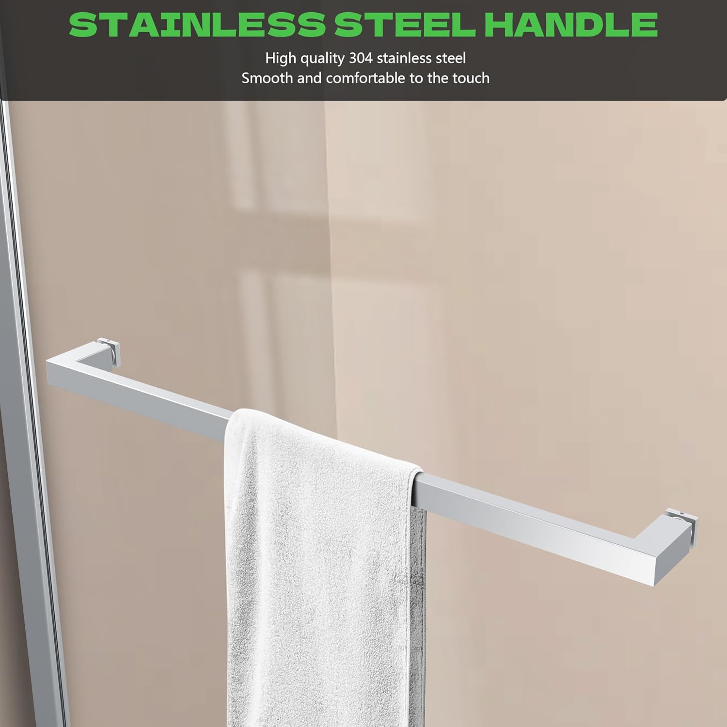 Shower Glass Door 34W*74H Inch, Bathroom Semi-Framed Fixed Shower Glass Panel Door, 5/16"(8MM) Thick Clear Tempered Glass with Handle(Towel Holder), Chrome
