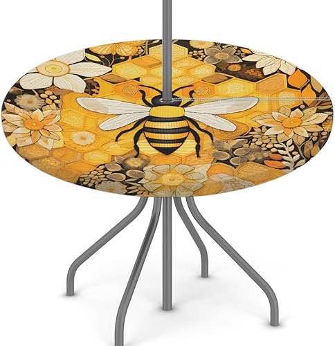 Miniatura 9 de Mantel redondo ajustable con agujero para paraguas, diseño de flores de cerezo para exteriores, con cremallera, mantel redondo elástico impermeable,