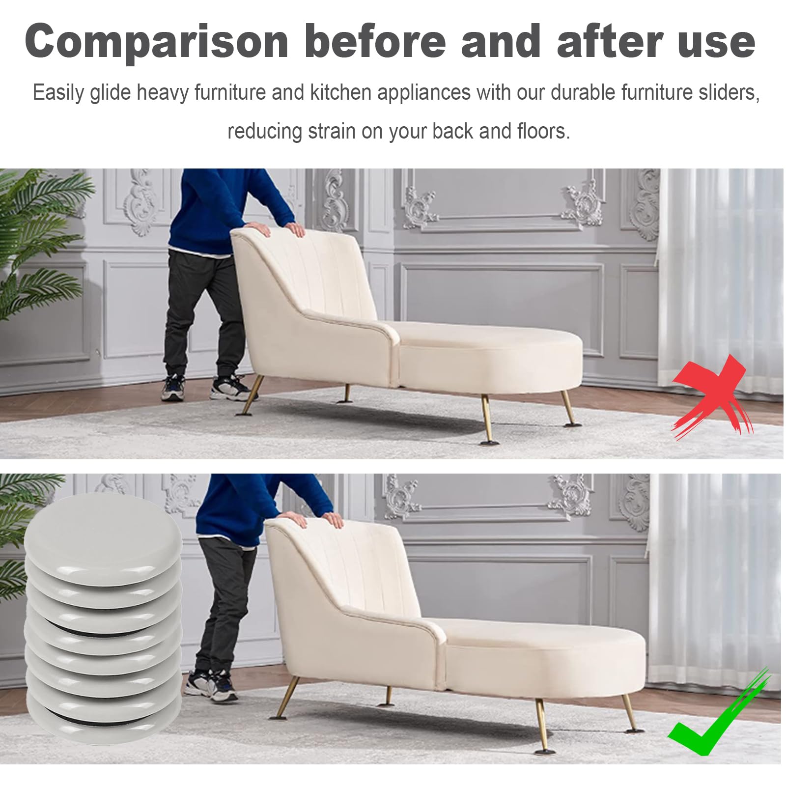 12 PCS Furniture sliders for heavy items,washing machine sliders,furniture sliders for carpet,Carpet furniture sliders For Carpet and hardwood floors for smooth sliding furniture anywhere - Image 4