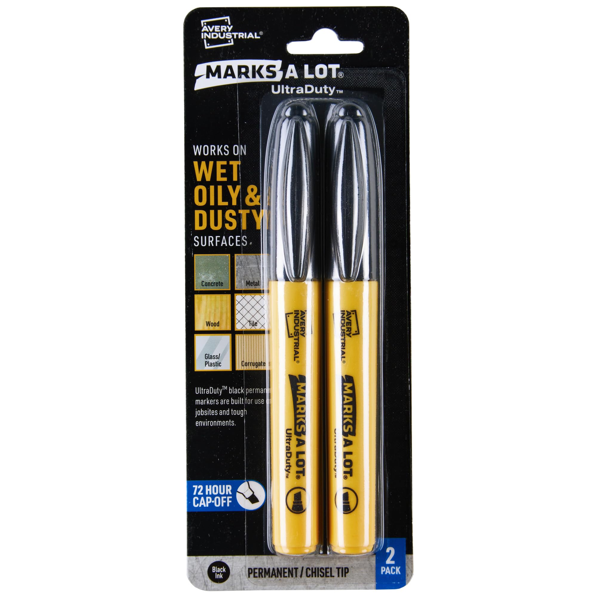 Avery Marks A Lot UltraDuty Permanent Markers, Chisel Tip, Water Resistant, 2 Black Industrial Markers (29846)