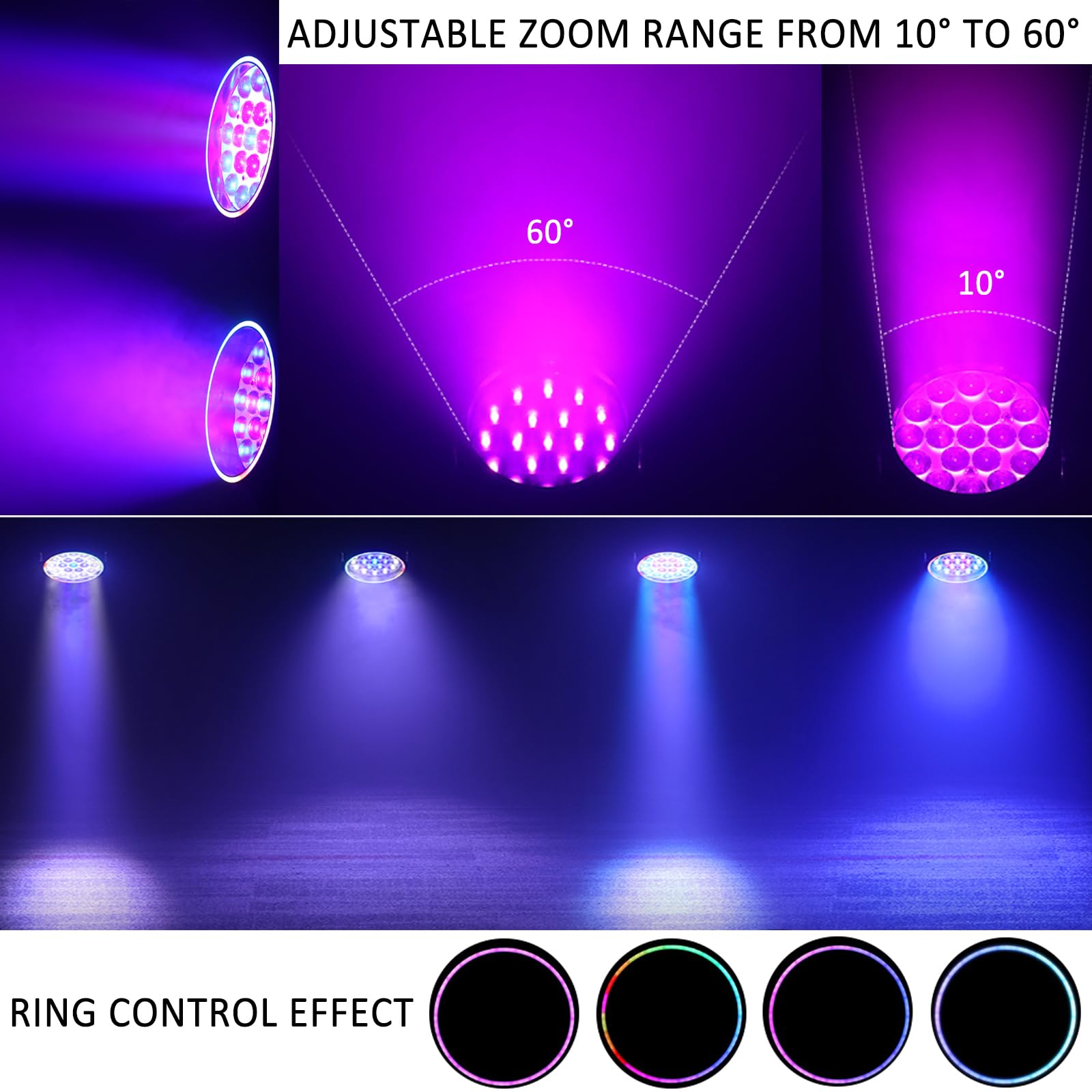 Professionelles Moving Head Bühnenlicht, 19 x 15 W RGBW LED DJ-Lichter, 17/25 Kanäle mit Zoom, DMX 512-Steuerung, Auto Run, Soundaktivierung, Wash- und Beam-Effekt für Partys (1 Packung)