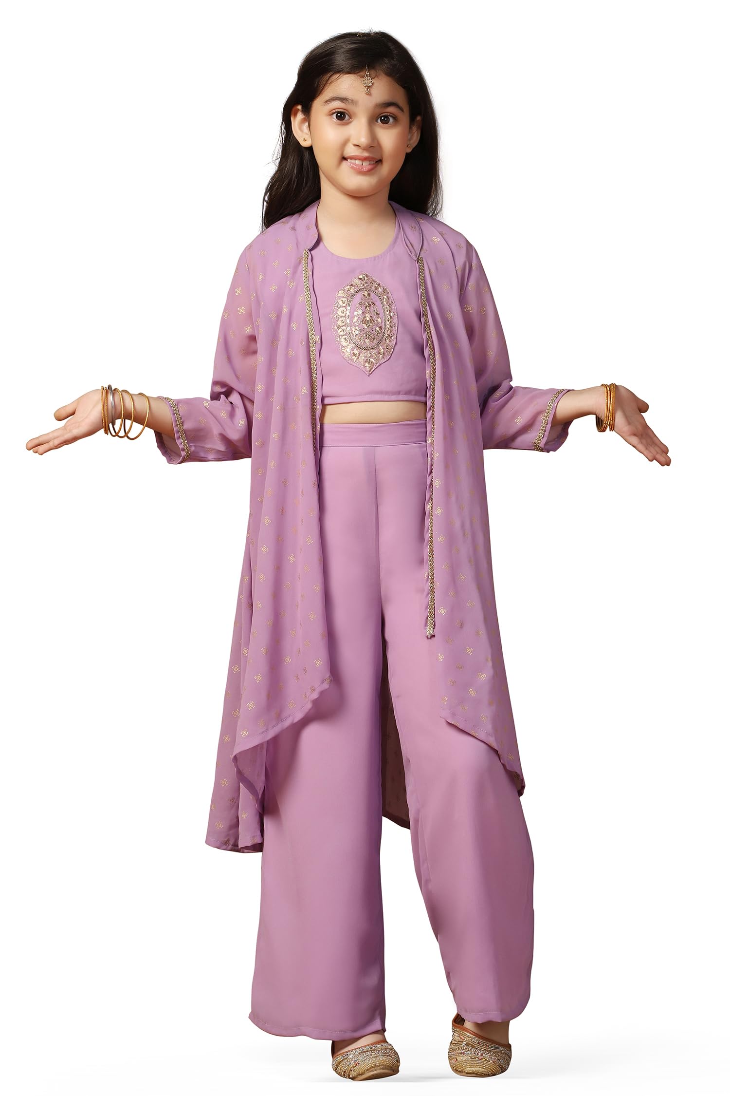 Fashion Dream Girls Georgette Embroidered Salwar Suit Set Lavender - Image 1
