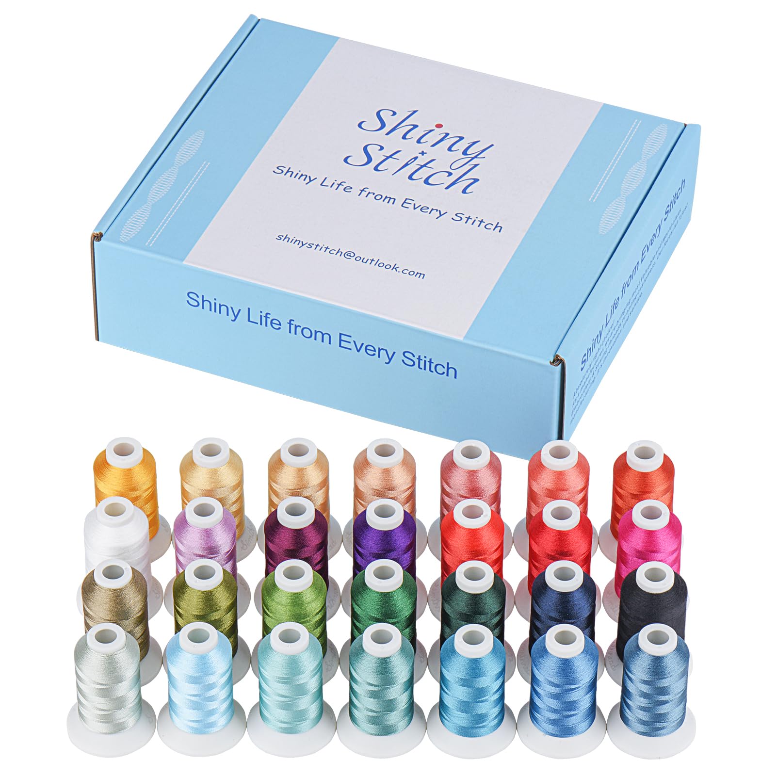 Polyester-Stickgarn und Garnspulen-Spulen-Sparer, 28 Janome-Farben, Stickmaschinengarn-Set, 500 m pro Spule + 28 Spulenumhüllungen für Näh- und Stickmaschinen, 28 Farben, 2 Stück