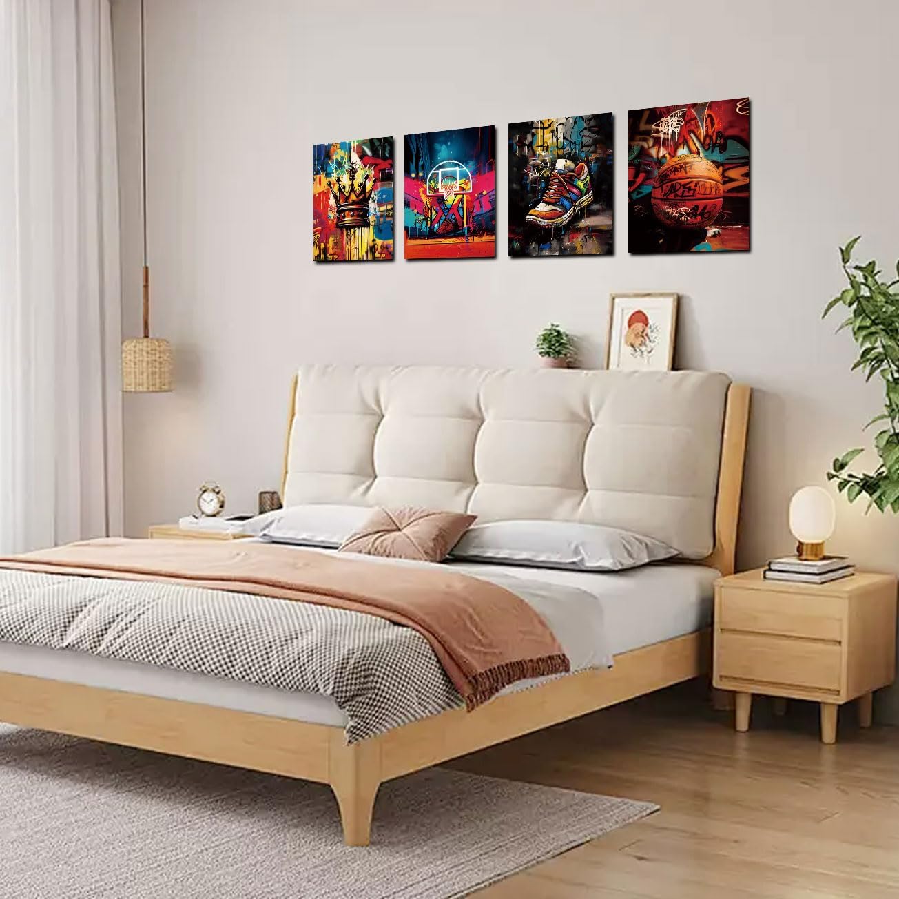 Basketball Wall Art Canvas Prints Boys Bedroom Wall Decor,Graffiti Framed Art Posters Living Room Sports Decoraions Cool Aesthetics Set of 4 (8"x10")