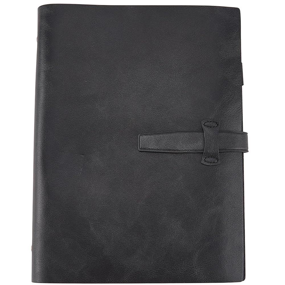 CALFOVERA A5 200 Pages Refillable 6 Ring Planner Cover Loose Leaf Binder Soft Cover Travel Journal Notebook with Divider Pocket PU Leather Planner Notebook Protector Folder for Meeting Paper(Black)