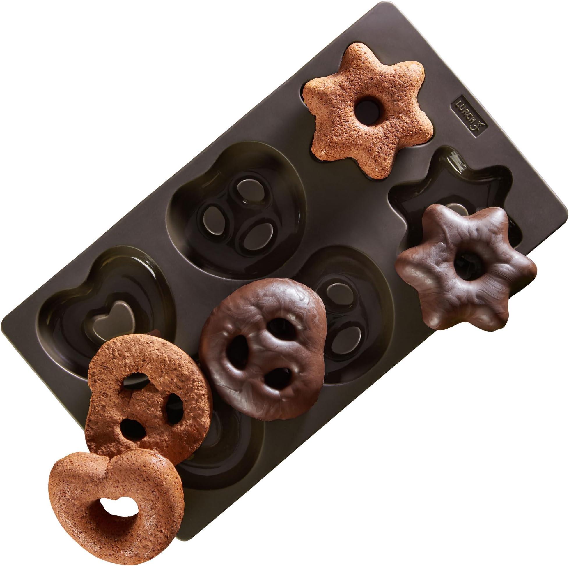 LURCH Germany Flexiform Silicone Gingerbread Pretzels, Heart & Star Mold 6.6 x 11.8 Inch - Brown