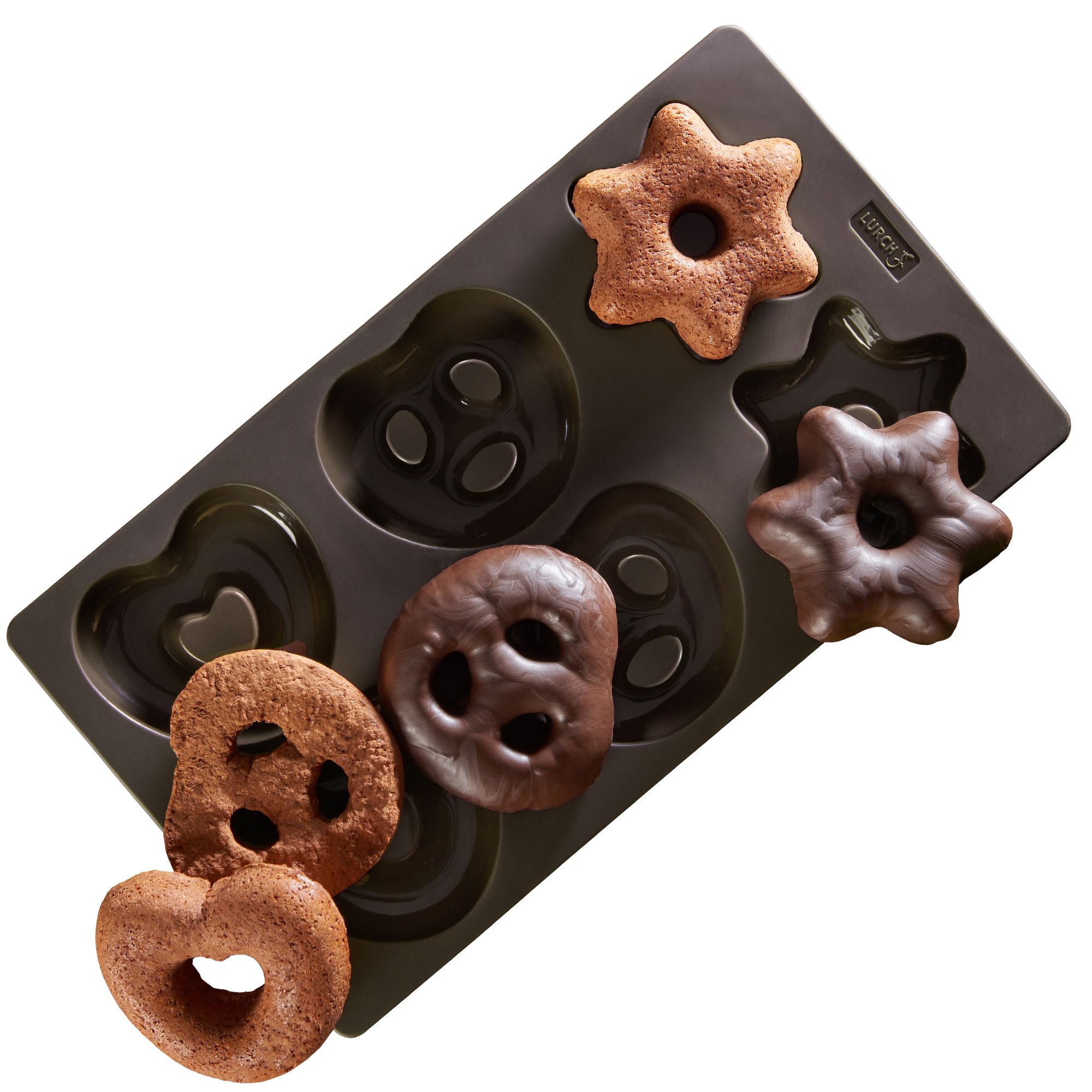 LURCH Germany Flexiform Silicone Gingerbread Pretzels, Heart & Star Mold 6.6 x 11.8 Inch - Brown