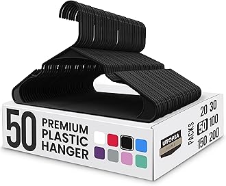 Utopia Home Plastic Hangers 50 Pack - Perfect Space Saving Clothes Hanger - Durable and Strong - Perfect Closet Organizers with Shoulder Grooves (Black)