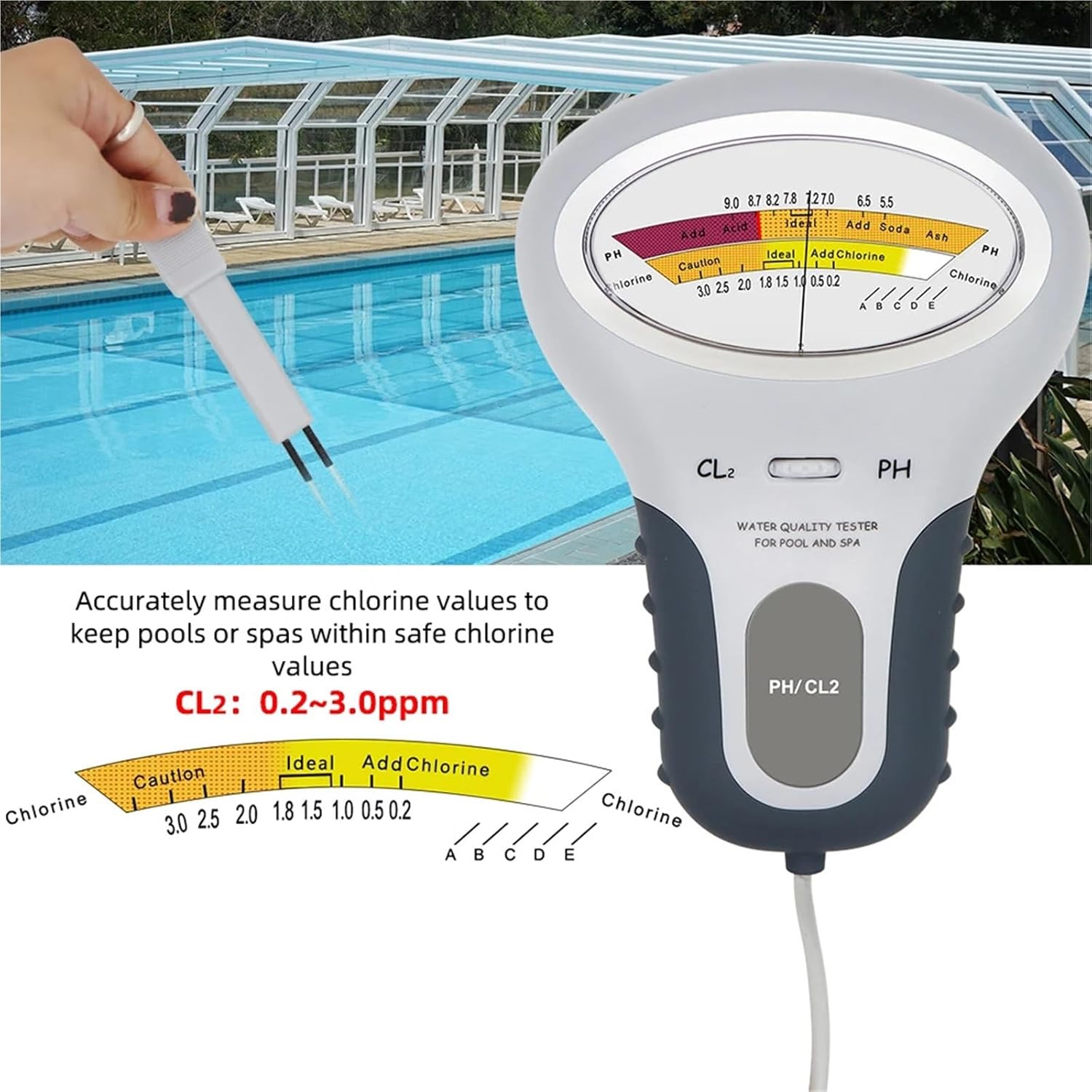 TDS Meter, Digital Water Tester 2 in 1 PH Chlorine Meter Quality CL2 Measuring for Swimming Pool Aquarium,Digital Water Tester