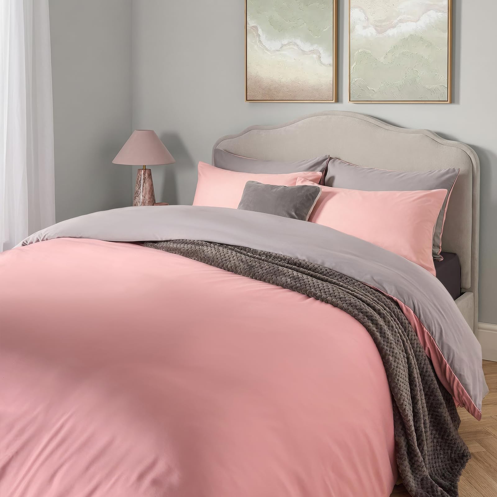 OHS Plain Dyed Reversible Duvet Cover Set - Single - Light Pink