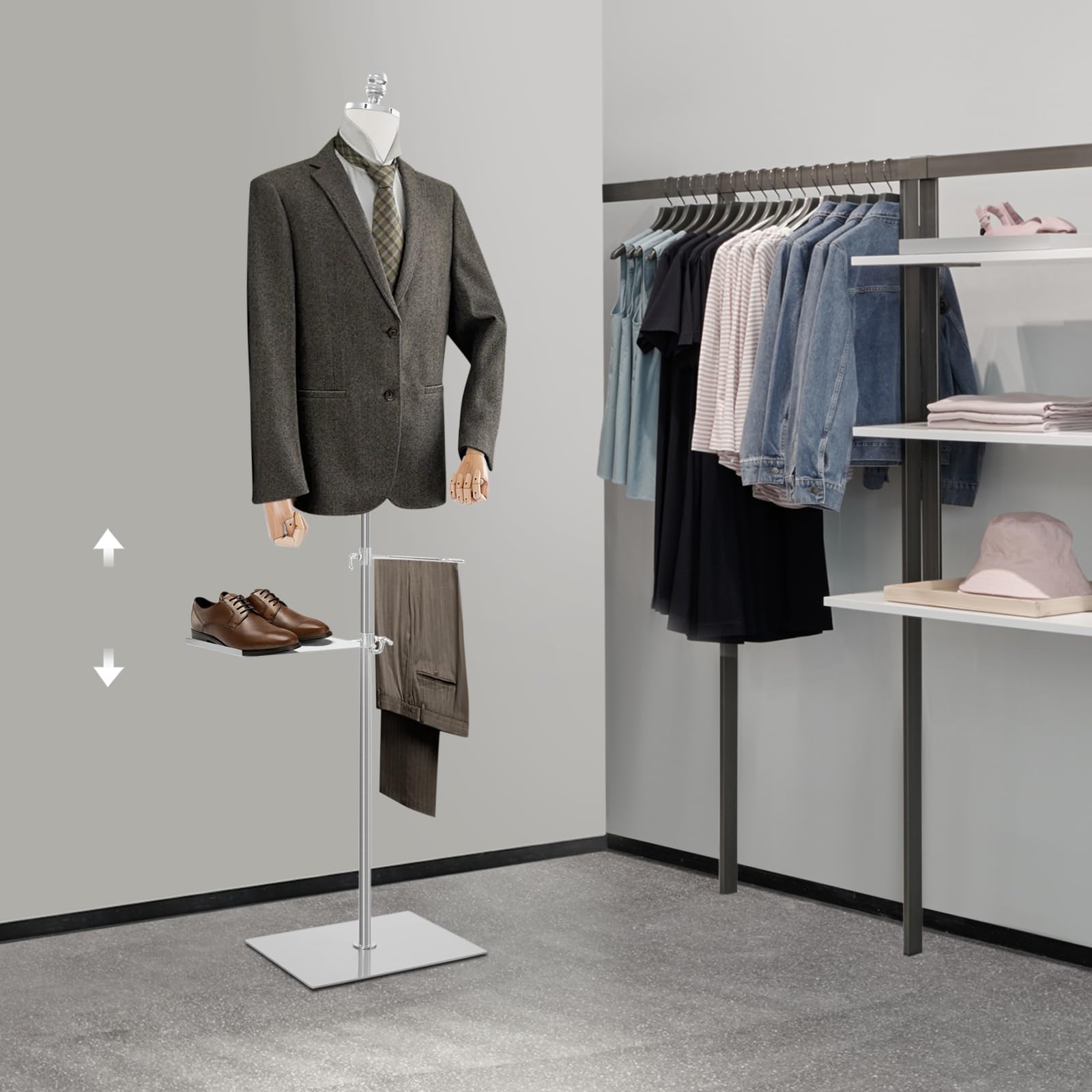 pijopang Male Mannequin Torso Body Dress Form w/ Stand Solid Wood Arm, 28