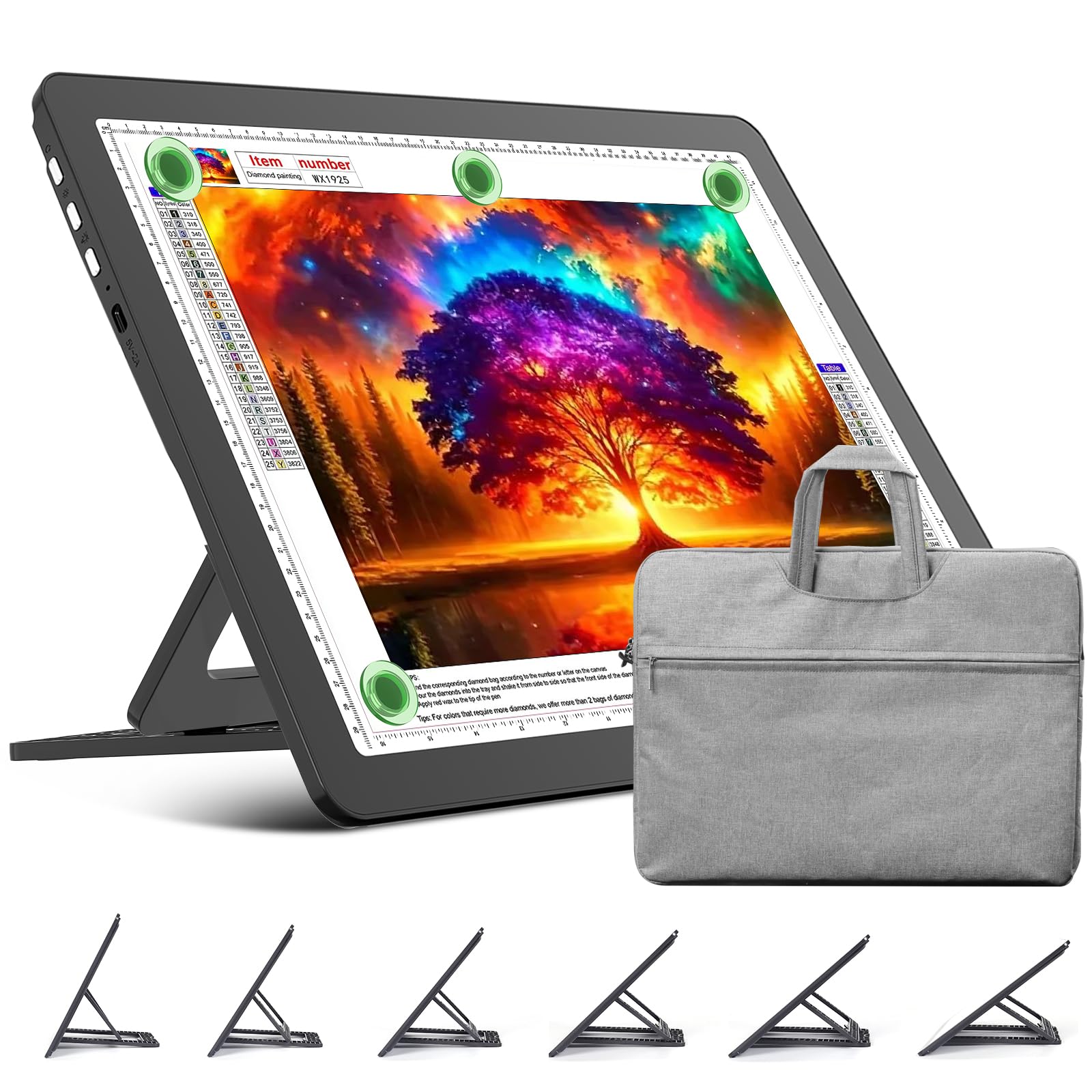 TOHETO A3 Leuchttisch mit Ständer & Tasche für Diamantmalerei, Wiederaufladbares Ultraheller Leuchtkasten zum Zeichnen, Aufladbar Licht Pad zum Nachzeichnen, Kabelloses Lichttafel zum Skizzieren Black