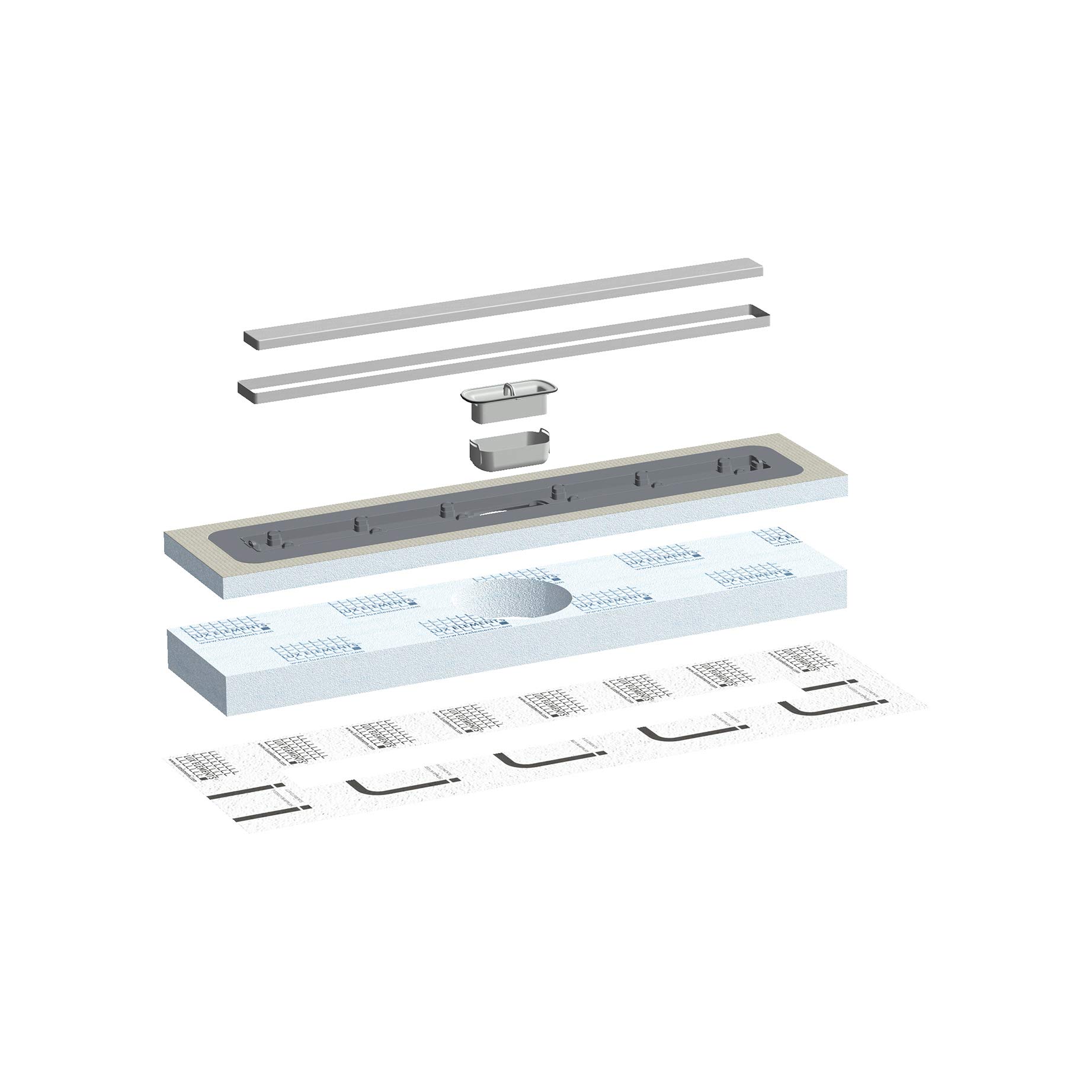 LUX ELEMENTS Caniveau de douche 90 x 20 mm avec écoulement en ligne 7 x 75 cm intégré, TUB-LINE RT 900/200 (750) LTUBE95001, gris