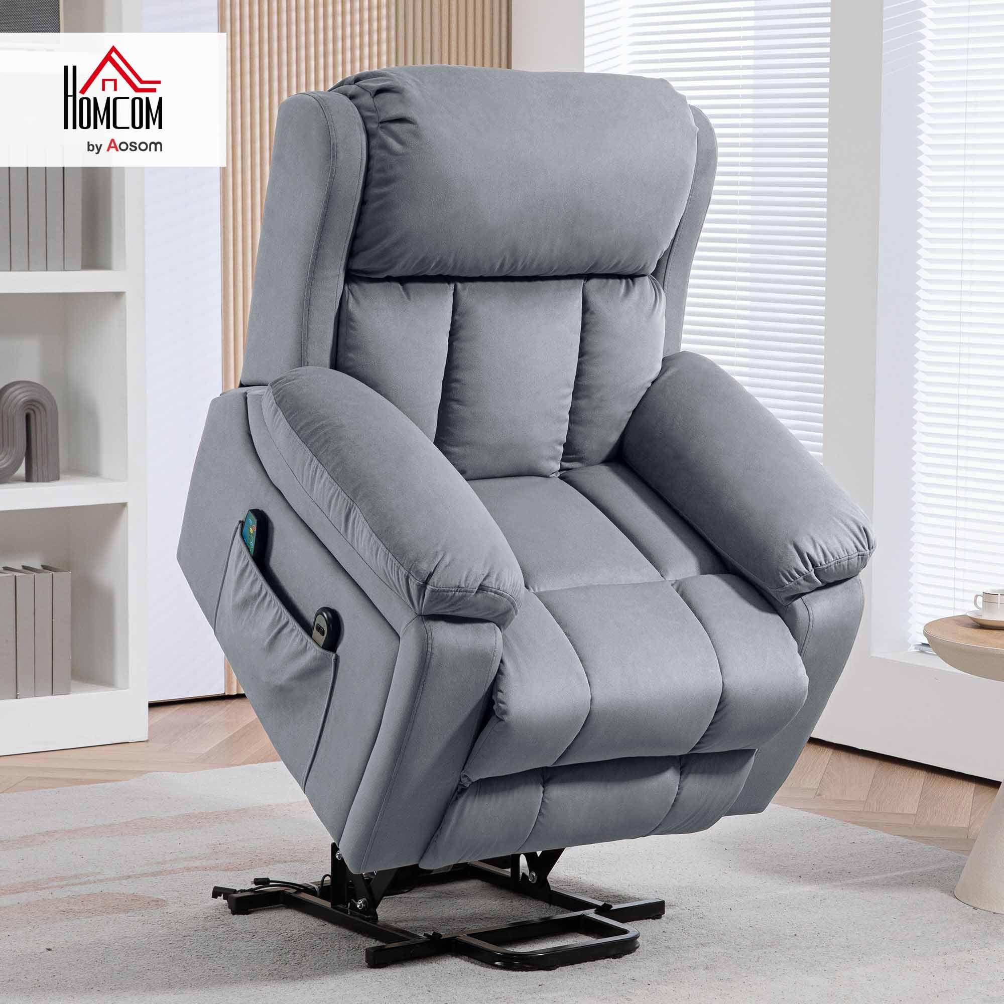 HOMCOM Fauteuil Relax électrique, Fauteuil électrique releveur, Massage et Chaleur, Inclinaison réglable, Assise Large, revêtement synthétique, Fauteuil Relaxant avec Repose-Pied, télécommandes, Gris