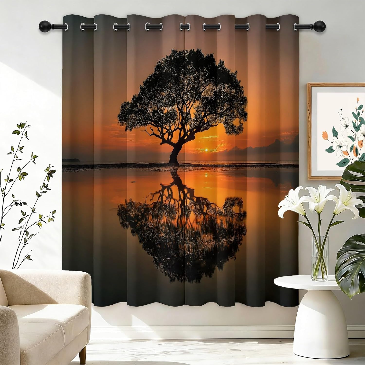 Rideaux Salon et Chambre Adulte Coucher de Soleil | Rideau Occultant 3D à Oeillets 140x260 cm