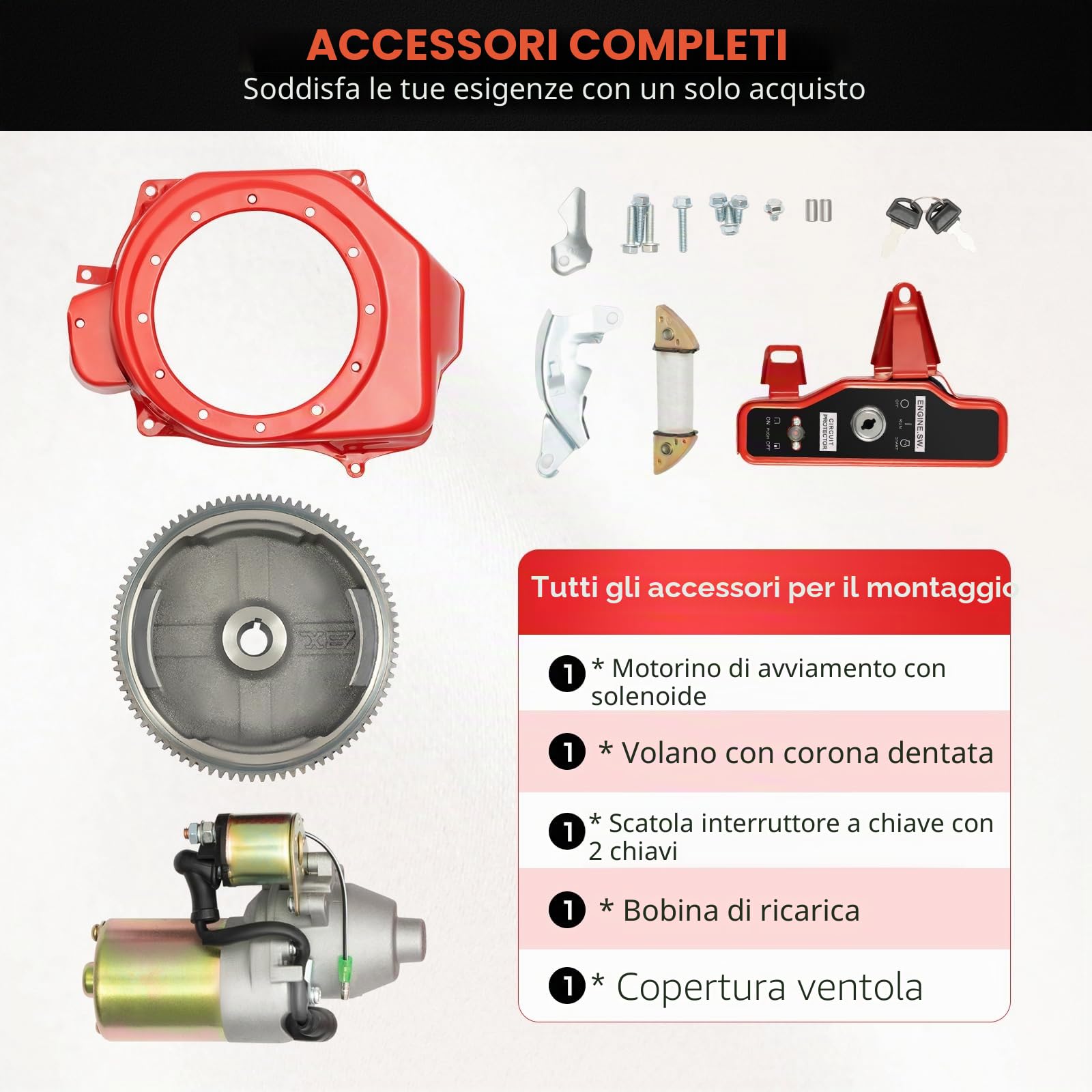 Kit di Avviamento Elettrico per Honda GX160 5.5HP GX200 6.5HP - Starter Motore a 4 Tempi Con Avviamento Magnetico e Interruttore a Chiave