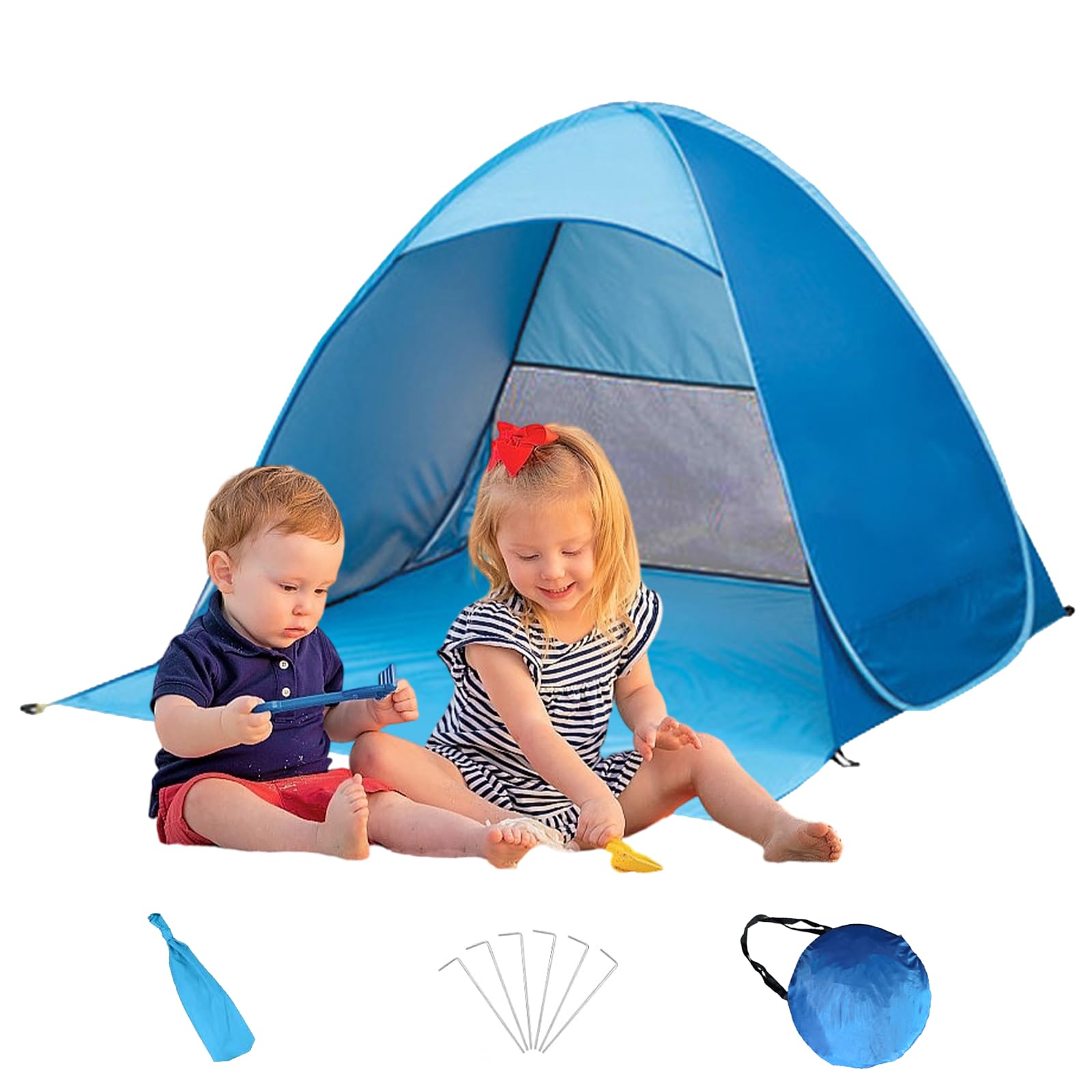 Tenda Campeggio Spiaggia Pop-up con Borsa & Picchetti,Tenda Antivento Protezione Solare per 2-3 Persone,Tenda Mare Portatile & Facile Installare per Esterni Pesca, Vacanza Viaggi, Giardino(Blue)