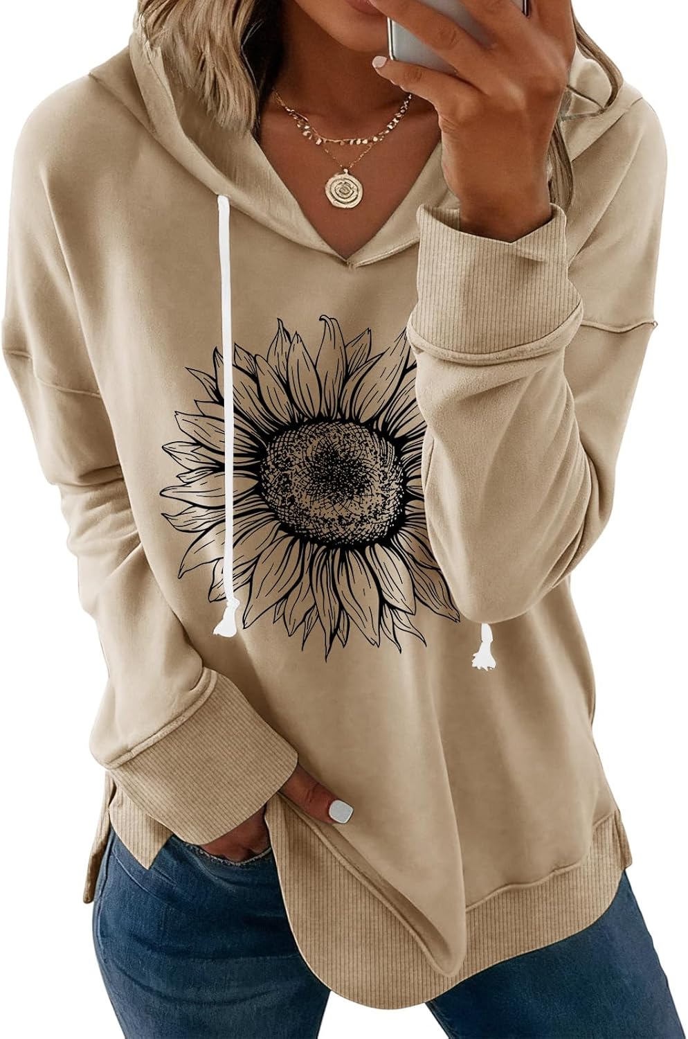 Chulianyouhuo Womens Graphic Hoodies Long Sleeve Pullover Drawstring Hooded Sweatshirt Casual Loose fit Tunic Tops 2025