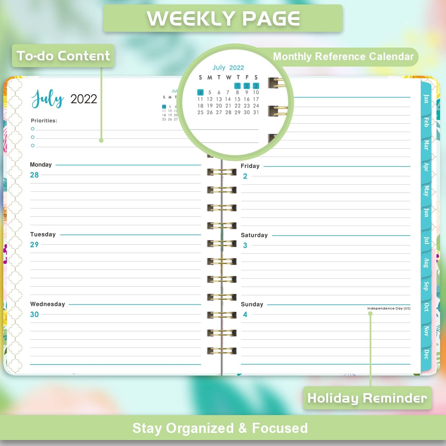 2022 Planner - Weekly Monthly Planner for Effective Planning, JAN 2022 - DEC 2022, 6.3" x 8.4", Flexible Floral Hardcover with Thick Paper, Elastic Closure, Inner Pocket