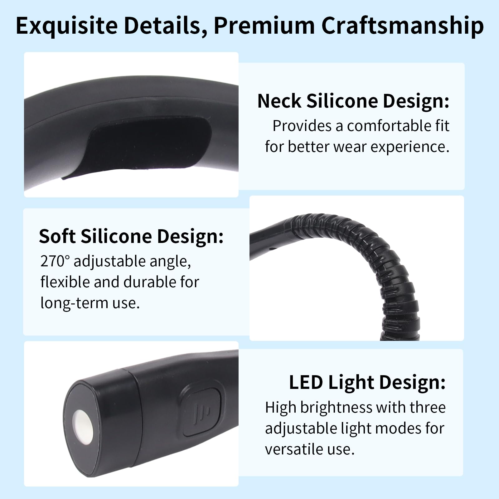 Bsdgeclogy Book Light, 3-Color & 9-Brightness Reading Light, Bendable Neck Light, 80-hr Lasting Rechargeable Lamp, Perfect Book Light for Reading in Bed, Knitting, Camping, Book Lovers Gifts (Black)