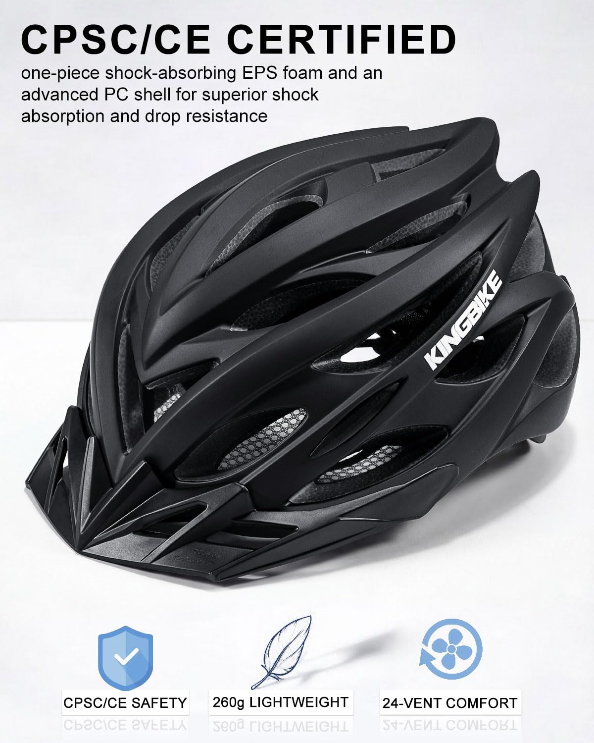 Amazon.com : KINGBIKE Bike Helmet for Adult Men Women Youth Road Commute  Mountain Cycling Helmets with Replaceable Padding and Visors Lightweight  20.4-23.6in (Black, Medium) : Sports & Outdoors
