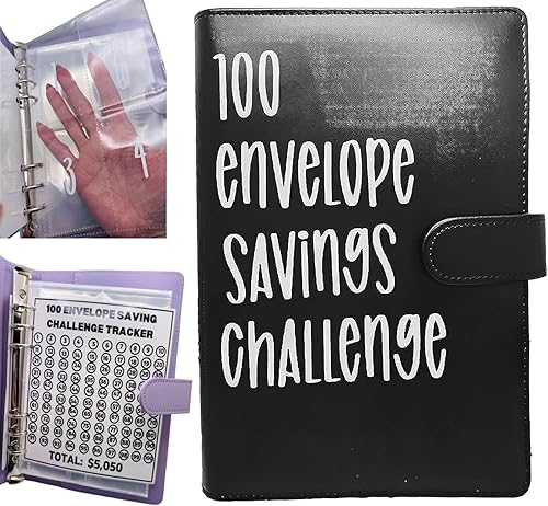 Miniatura 1 de Carpeta de desafío de 100 sobres  Libro de desafíos de ahorro 2023 con sobres, carpeta de 100 sobres, planificador de desafío de ahorro de dinero,