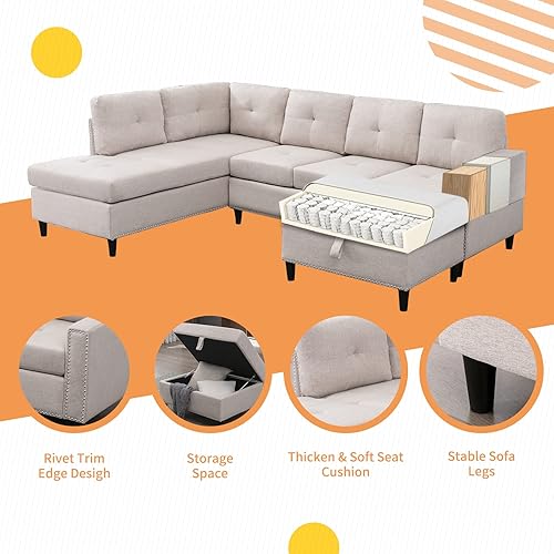 Miniatura 3 de linor Juego de sofá modular reversible con tumbona reversible sofá en forma de LU con otomana de almacenamiento y portavasos para tazas moderno sofá