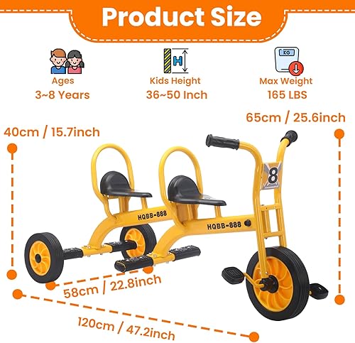 Miniatura 6 de Triciclo para niños de 3 a 8 años, bicicleta de triciclo doble para niños, bicicleta tándem para guardería preescolar al aire libre con neumáticos