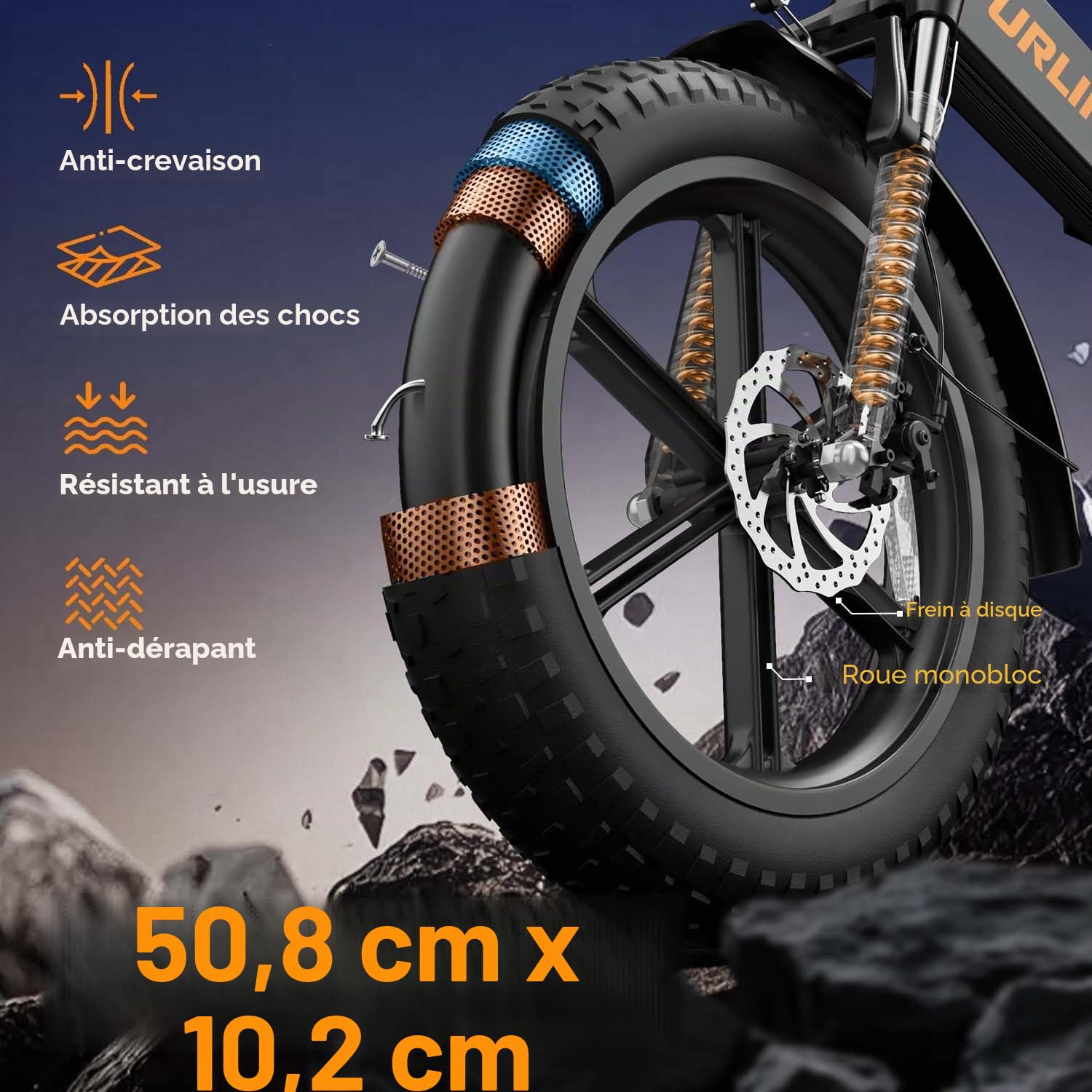 URLIFE T5 Vélo électrique pour homme, 20" Fatbike pliable avec batterie amovible 48 V 13 Ah, portée de 80 à 100 km, suspension complète, 7 vitesses, pour ville et terrain