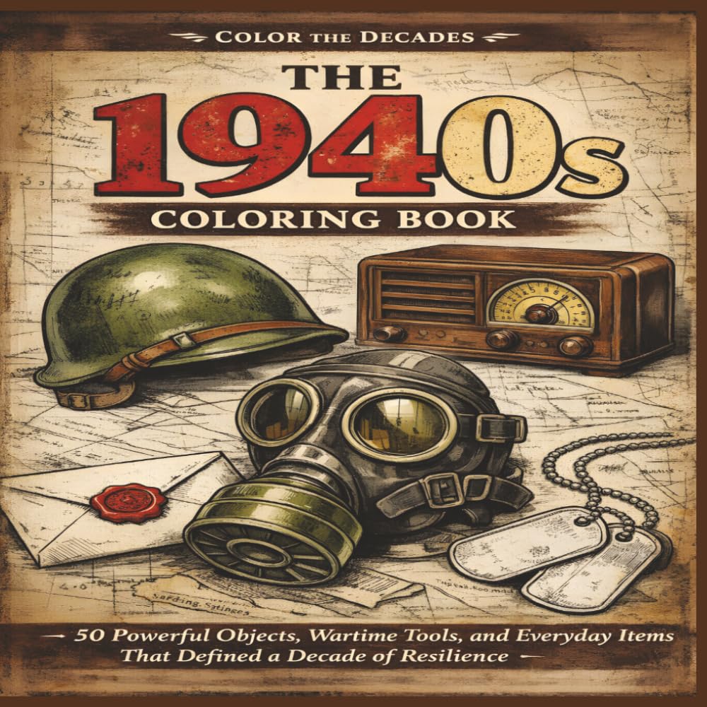 The 1940s Coloring Book: 50 powerful objects, wartime tools and everyday objects items that defined a decade of resilience | Fun Facts | Bold Designs | Easy to color | Stress Relief and Relaxation