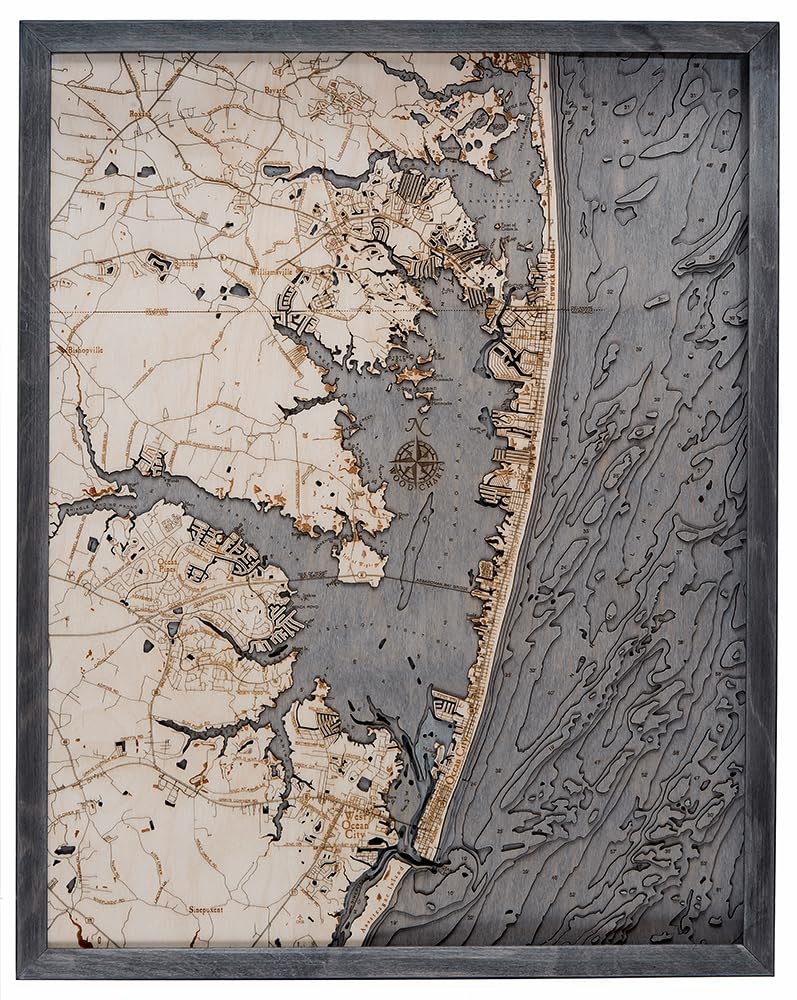 Ocean City 3-D Nautical Wood Chart Grey Frame, 24.5