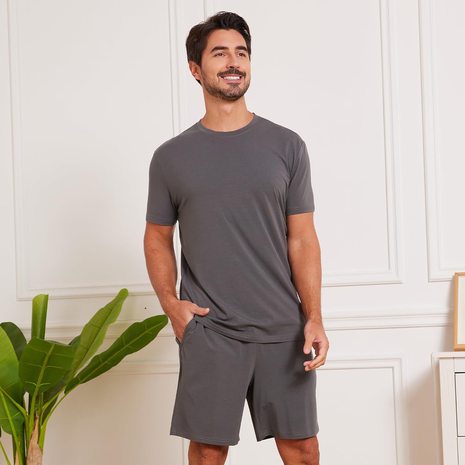 netdraw Men's Ultra Soft Bamboo Viscose Pajama Sets Lightweight Comfy Lounge Sleep Short Sleeve Pjs Sleepwear - Image 5