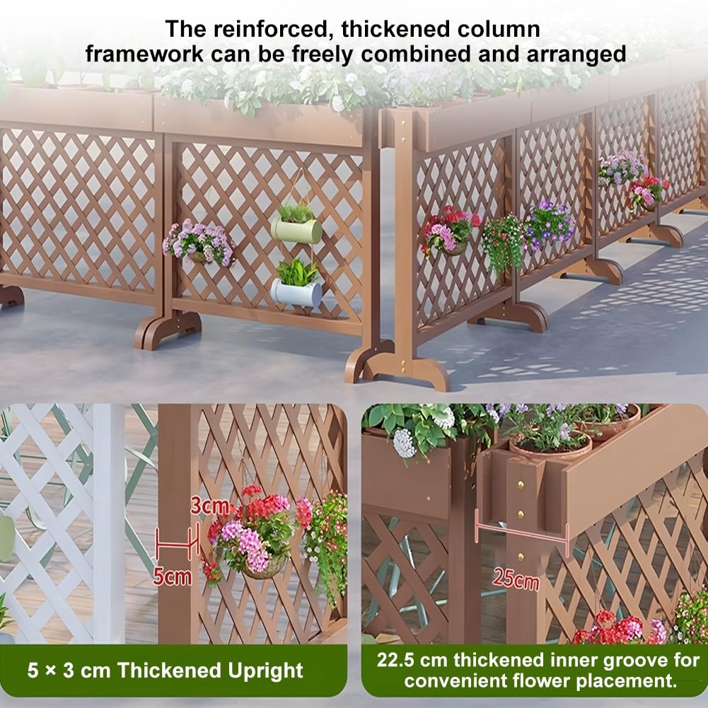Pantalla de privacidad de celosía de madera, valla decorativa para patio y divisor de jardín con soportes para macetas para patios y uso comercial