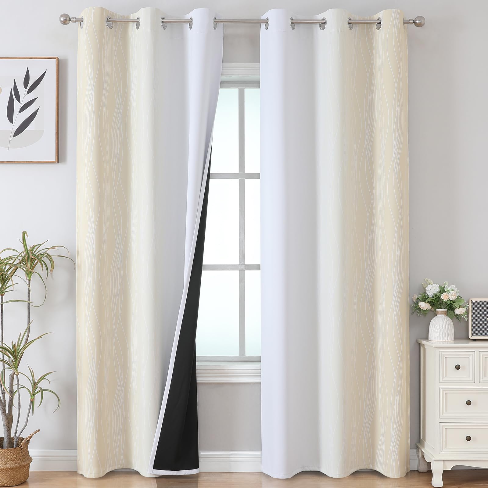 VEHEDE Thermal Insulated Noise Reducing Ombre Blackout Bedroom Curtains 72 Inch Drop Pair