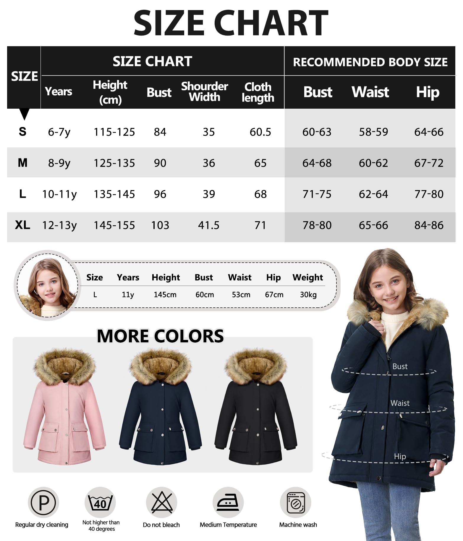 Vancavoo Abrigo Niña Invierno Chaqueta con Pelo Capucha Plumas Mediana Longitud Caliente Cazadora Ropa por 6-12 Años