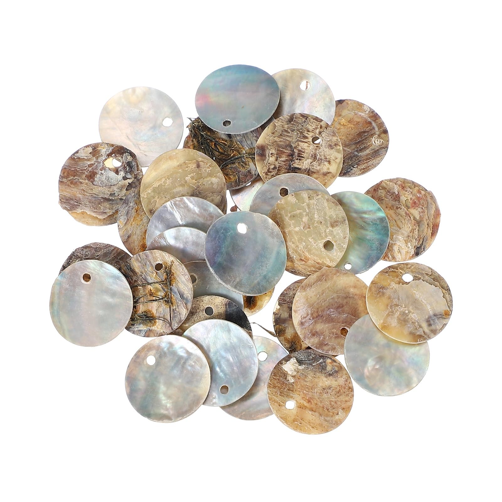 sourcing map 30Pcs Capiz Shells, 1.5cm/0.6" Round Natural Shells with a Hole for Seashell Wind Chimes Curtain Shell Garland DIY Jewelry Craft Wedding Home Decoration, Natural