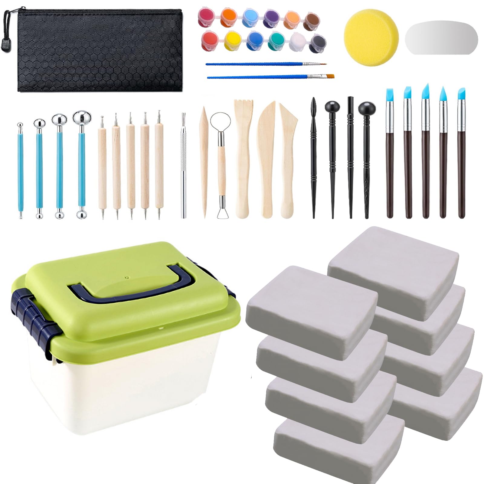 Photo 1 of 10 lb White Natural Air-Dry Clay + 30 pcs Pottery Tools + Storage Box,Ideal for Wheel Throwing,Hand Building,Sculpting;Great for All Skill Levels;Whiteware Clay for Pottery (White 10LB)