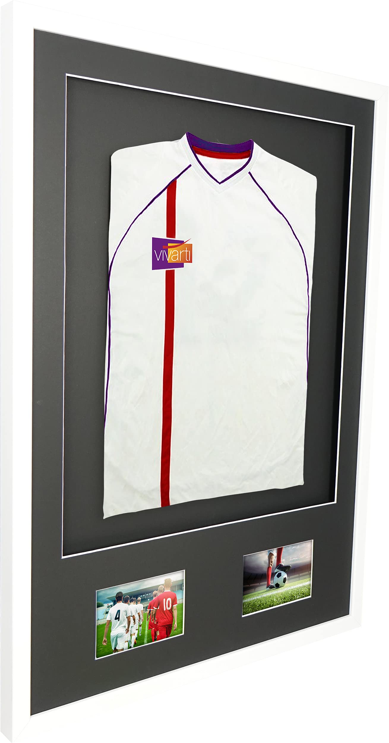 Vivarti DIY Junior 3D montado + doble apertura camisa deportiva marco A1 59,4 x 84 cm – marco blanco brillante, soporte negro, tarjeta trasera negra