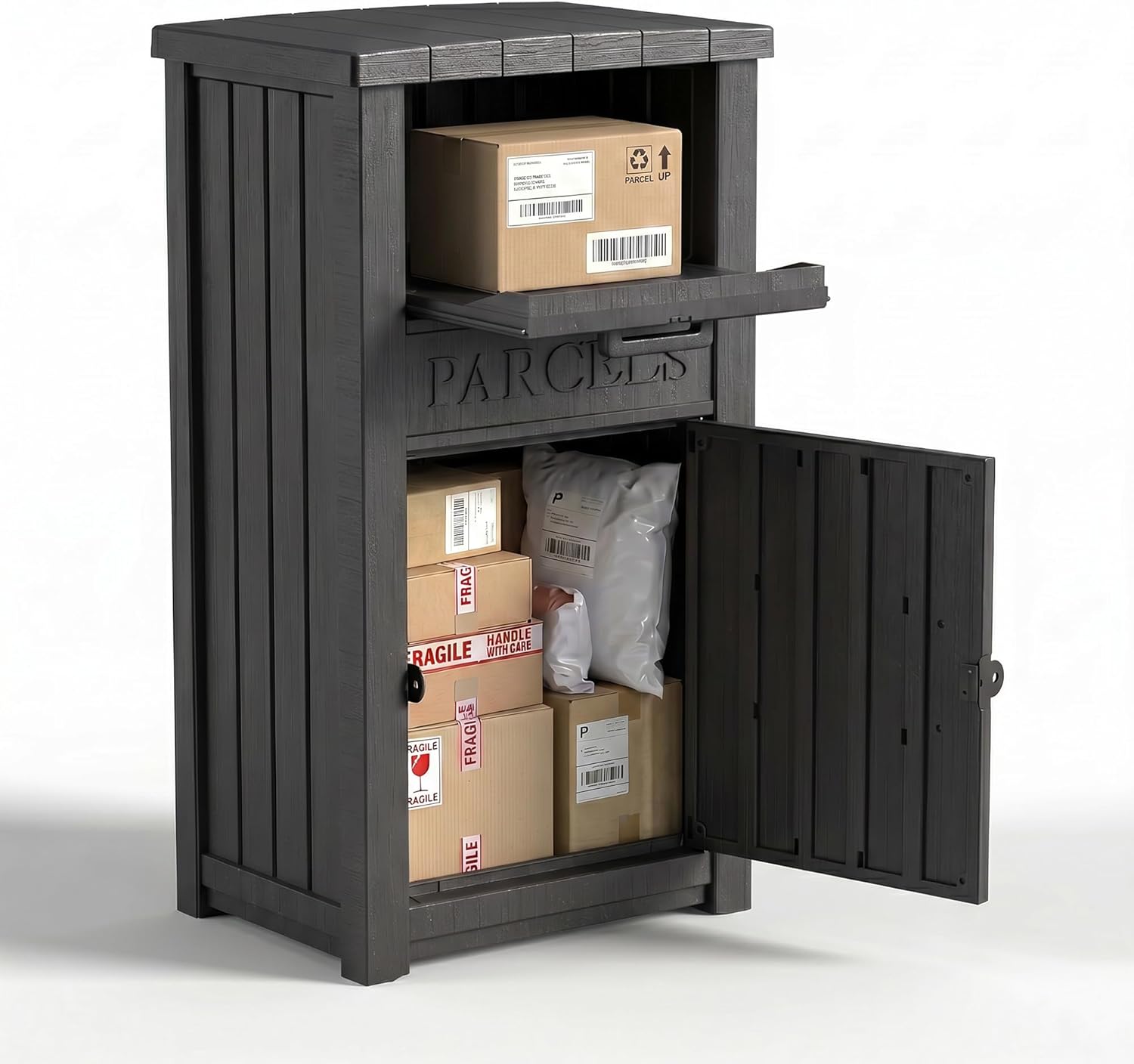 Package delivery Boxes for Outside, Theft-Proof,Package Drop Box for Porches, Courtyards, and Balconies—Waterproof, Resin and Lockable(Black, Premium)