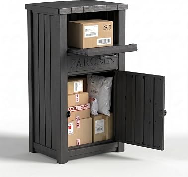 Package delivery Boxes for Outside, Theft-Proof,Package Drop Box for Porches, Courtyards, and BalconiesWaterproof, Resin and LockableBlack, Premium