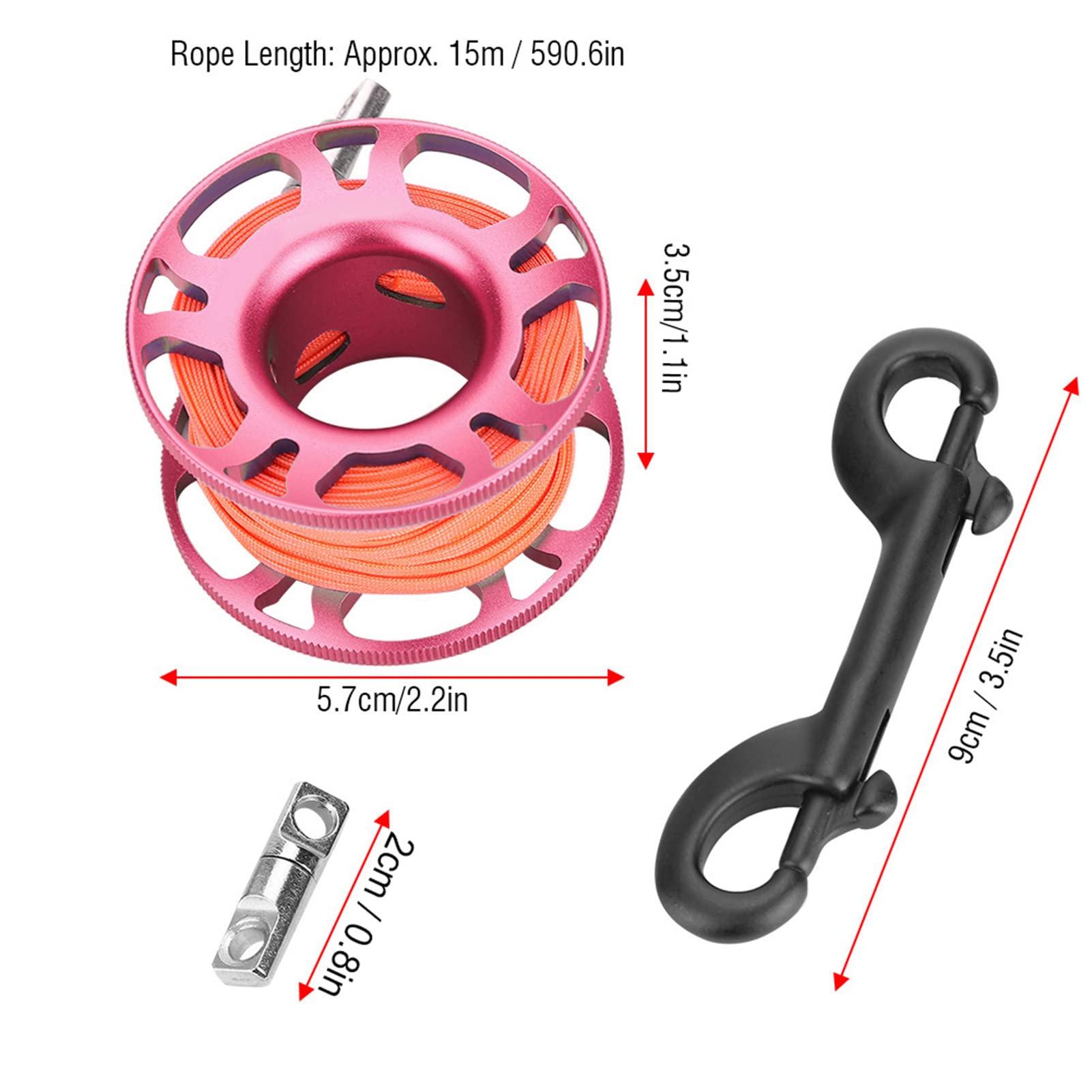 Keep Diving Aviation Aluminium Finger Reel Clip Scuba Diving Tech Spool 15m Line (Hellrosa)