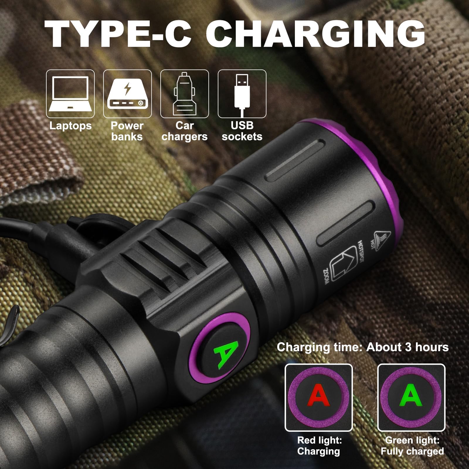 Lampe Torche UV 395nm Rechargeable - Pour Détection Taches, Camping, Pêche - 5