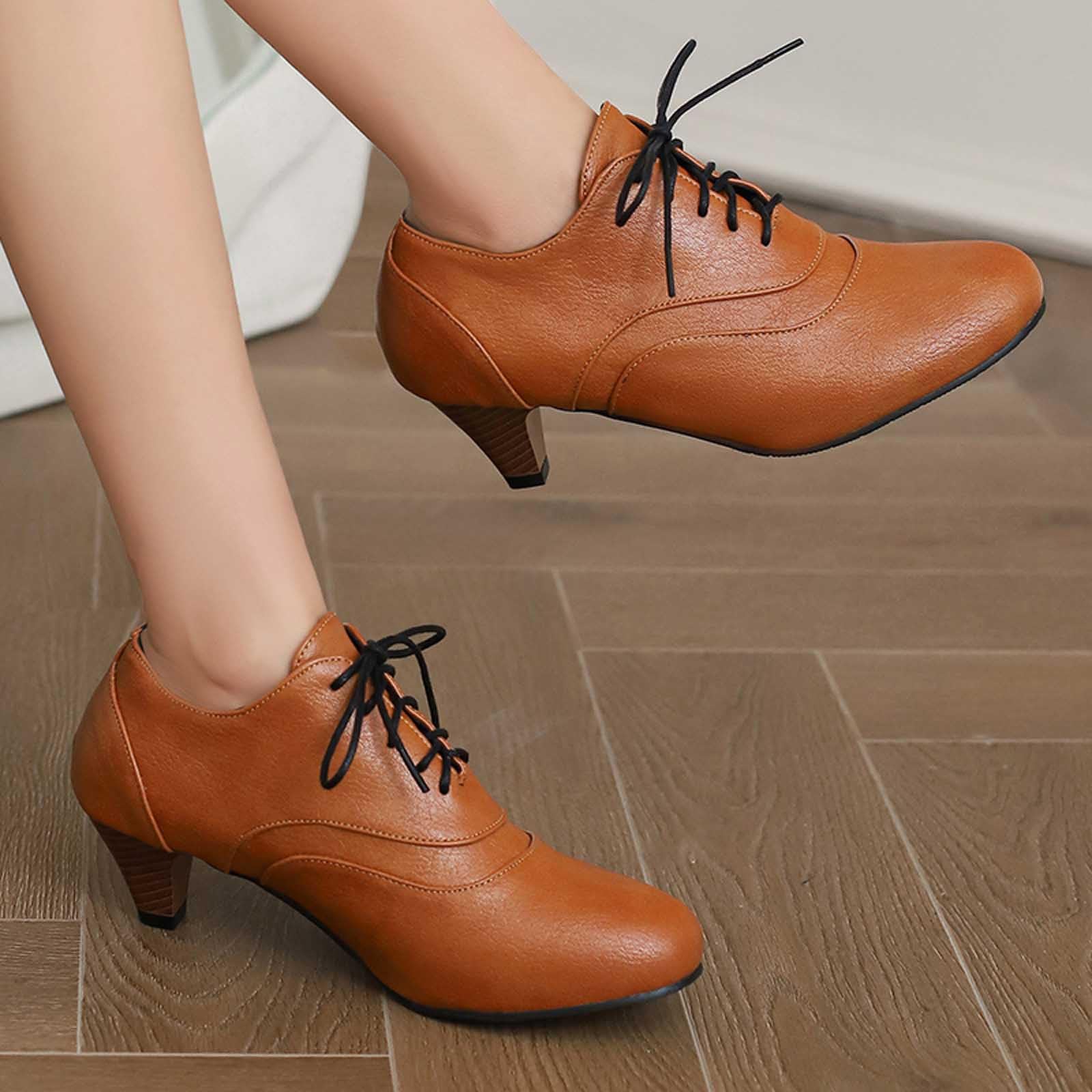 Generisch 2026, stivaletti da donna con lacci, scarpe casual da infilare, tacco grosso, comodi, antiscivolo, durevoli, per l'uso quotidiano